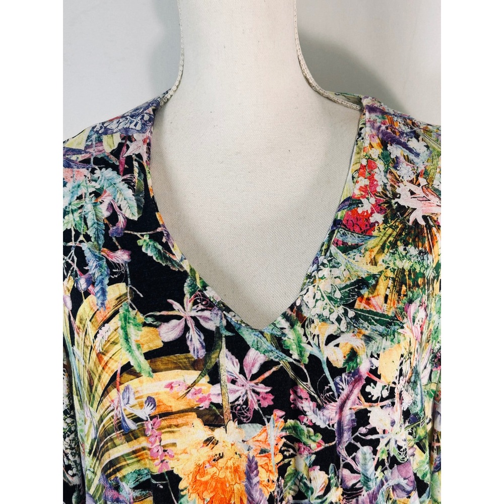 Peck & Peck Petite Women 2X Tropical Floral V-Neck Long Sleeve Tunic Top Multi - Picture 2 of 10